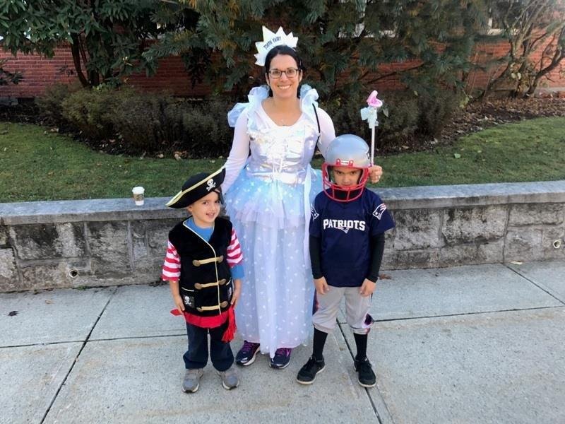 Dr. Regen (as the tooth fairy!) and her children at the Bedford Family Connection's Halloween party.