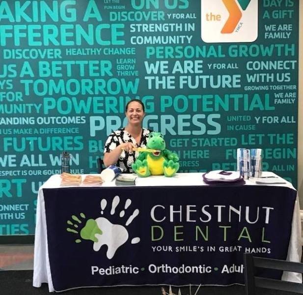 Caryn at the Hockomock YMCA World Smile Day event in Franklin.