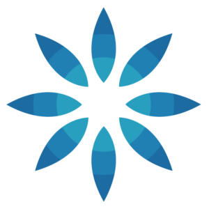 A symmetrical geometric pattern with eight blue, leaf-shaped petals arranged in a circular, star-like formation on a light background, inspired by the calming ambiance of Chestnut Dental Needham.