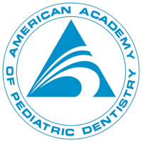 Logo of the American Academy of Pediatric Dentistry featuring a stylized blue triangle and wave, surrounded by the organization's name in a circular border.