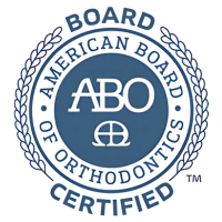 Circular seal with the text “American Board of Orthodontics Certified” surrounding the abbreviation “ABO” in the center.