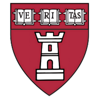 Harvard Business School logo featuring a white castle tower and three open books with the word “VERITAS” on a red shield.