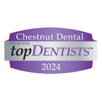 A purple and silver badge reads "Chestnut Dental Selected Top Dentists 2024.